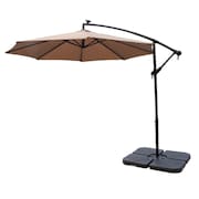 HILAND Offset Cantilever Umbrella with LED Lights in Tan with Cantilever Umbrella Base Set4pc CTC-UMB-T